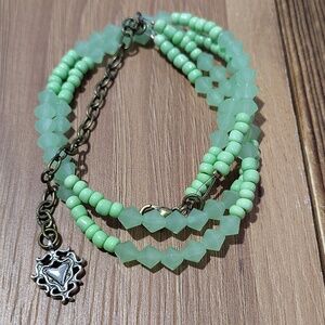 Lime Green Double Strand Beaded Ladies Necklace Handmade Ladies Necklace